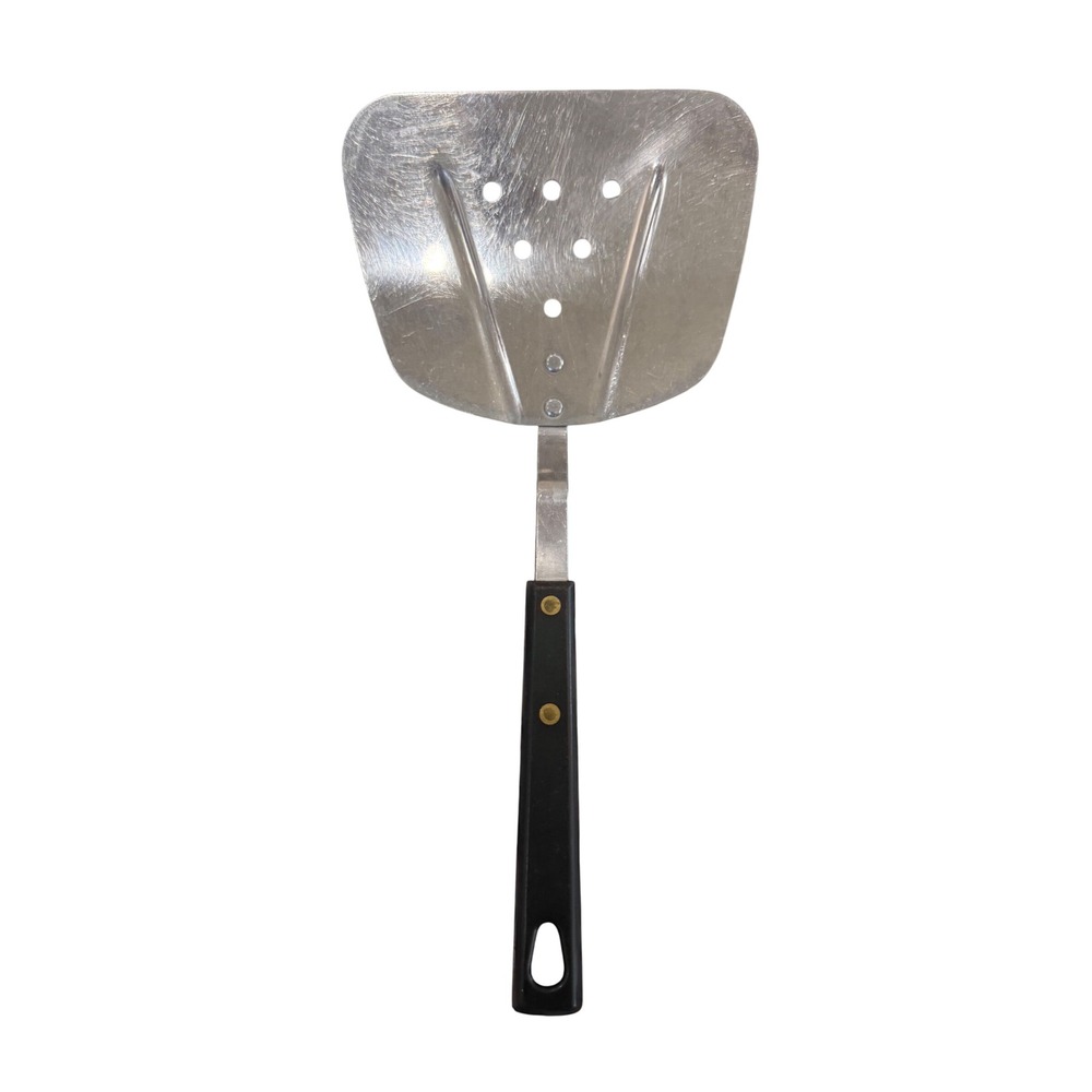 Vintage Stainless Steel Slotted Turner Spatula Black Handle USA Kitchen Tool
